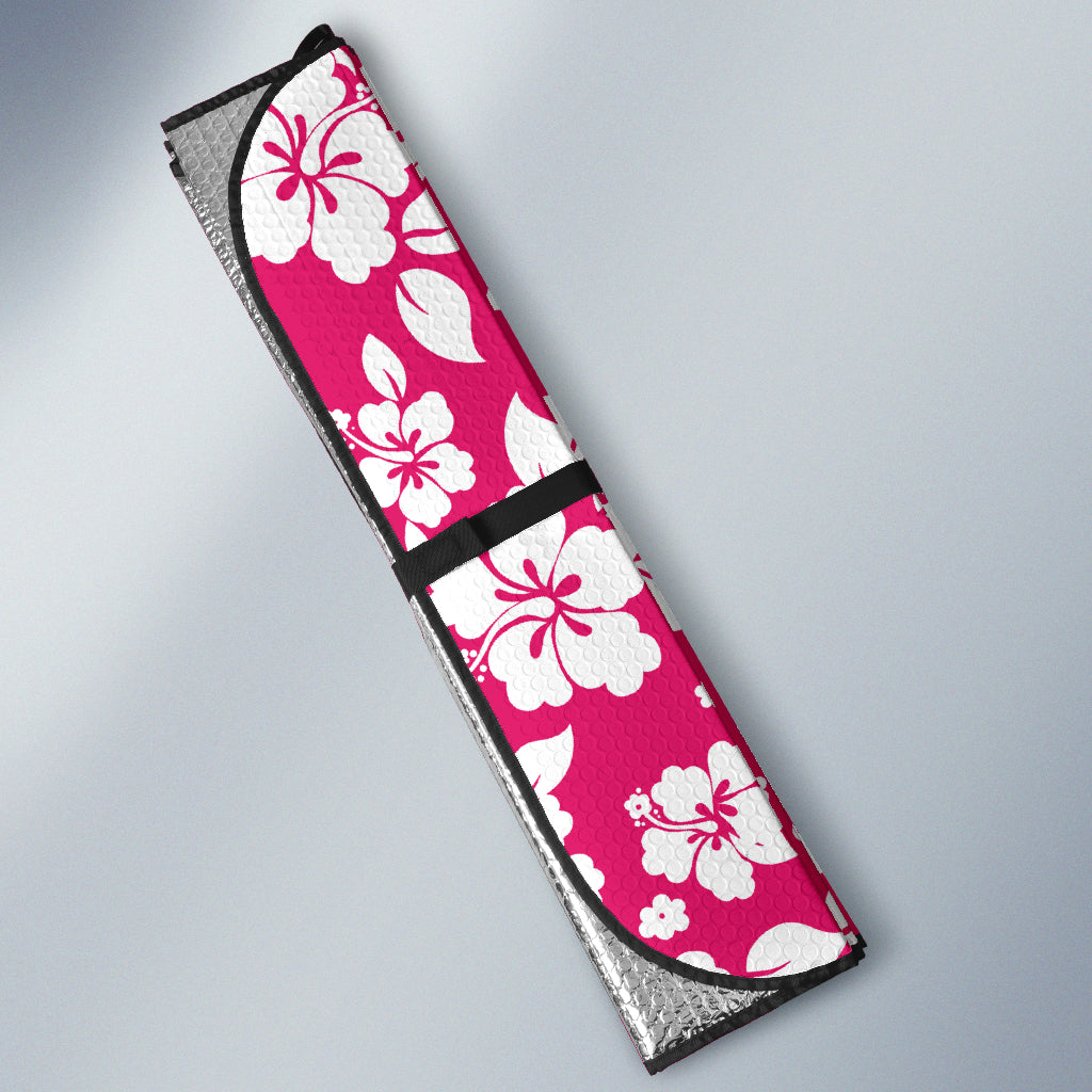 Hot Pink White Hibiscus Hawaiian Flower Car Auto Sun Shades 212401