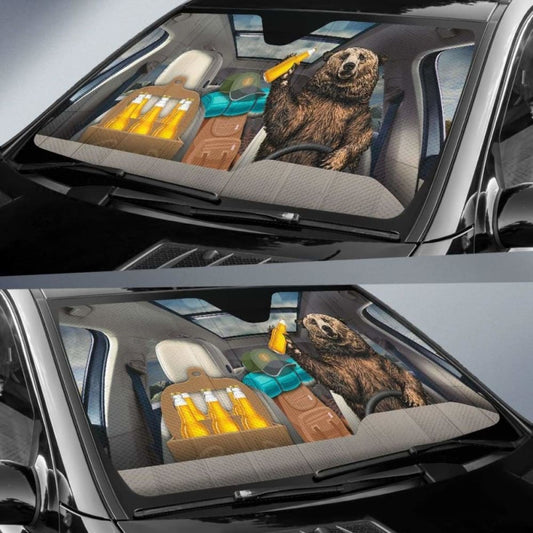 Funny Bear Camping Drink Beer Car Sun Shade Idea 102507 - YourCarButBetter