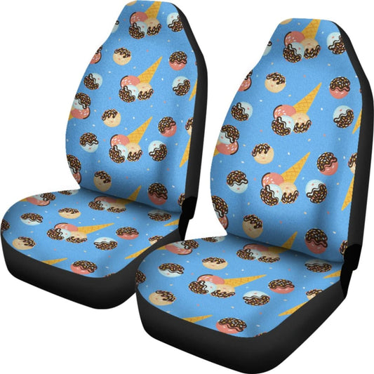 Funny Cute Ice Cream Blue Background Car Seat Covers 211703 - YourCarButBetter