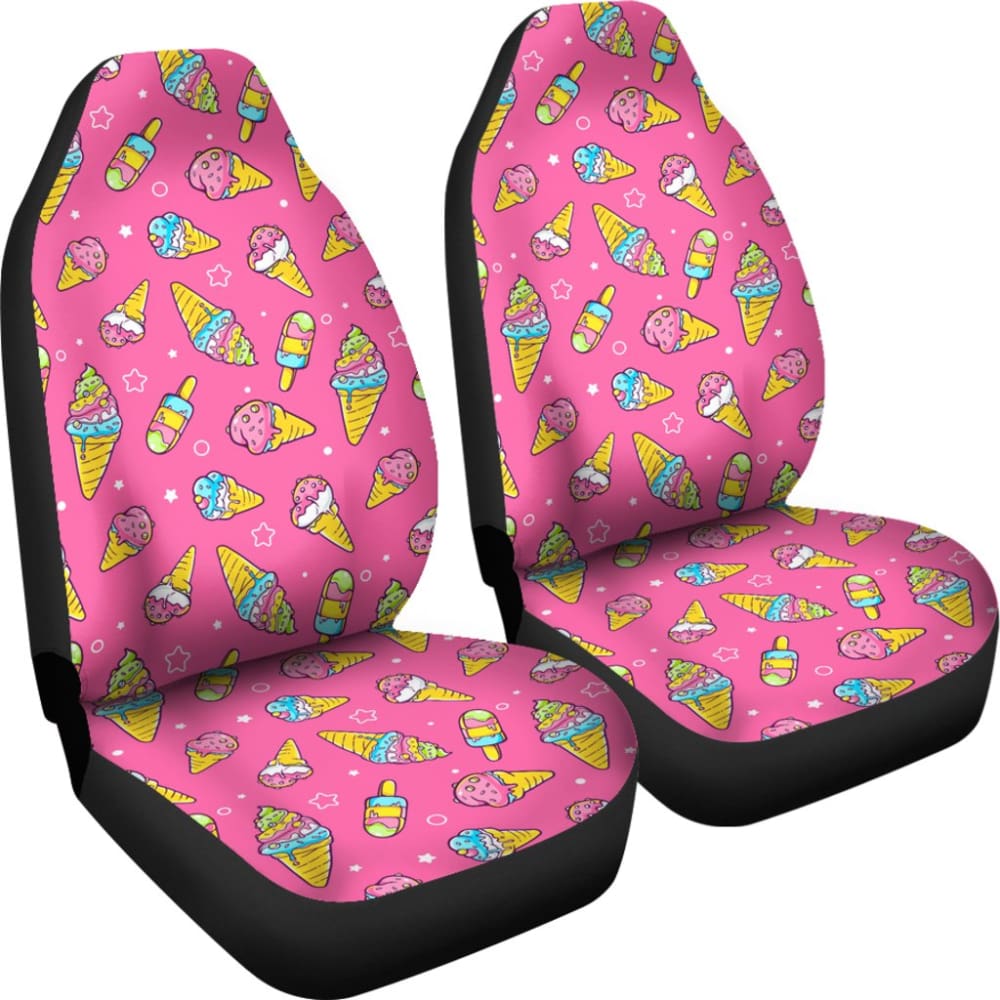 Funny Cute Ice Cream Pink Background Car Seat Covers 211703 - YourCarButBetter