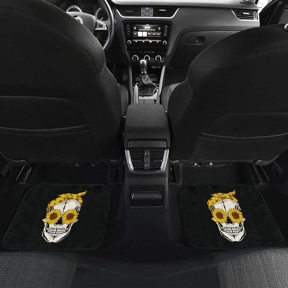 Funny Sunflower Skull Gift For Women Cool Skeleton Bandana Car Floor Mats 212103 - YourCarButBetter