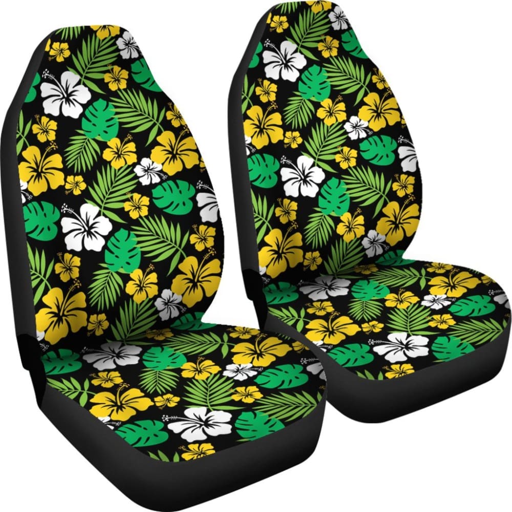 Golden Yellow Hibiscus Flower Car Seat Covers In Hawaiian Tropical Pattern 101819 - YourCarButBetter