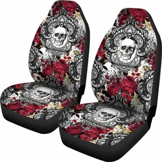 Gothic Skull And Red Roses Universal Bucket Seat Covers 172727