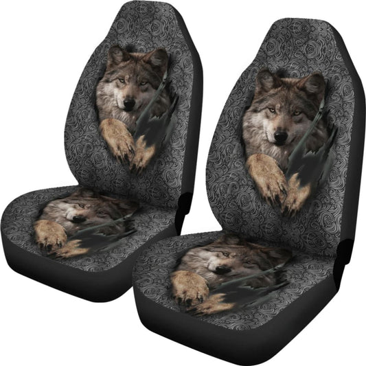 Gray Wolf Jumping Native American Car Seat Covers 093223 - YourCarButBetter