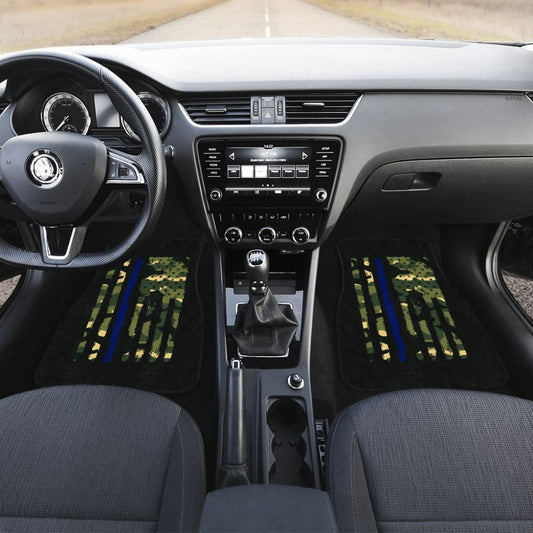Green American Flag Thin Blue Line Car Floor Mats 211803 - YourCarButBetter