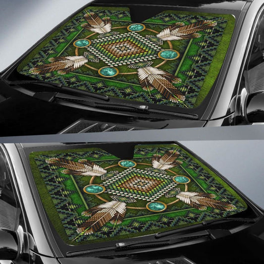 Green Mandala Native American Pride Auto Sun Shades 093223 - YourCarButBetter