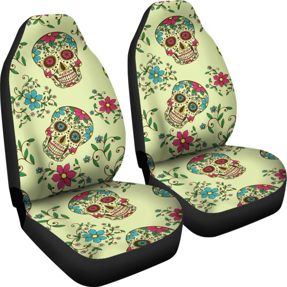 Green Sugar Skull Car Seat Covers 101819 - YourCarButBetter