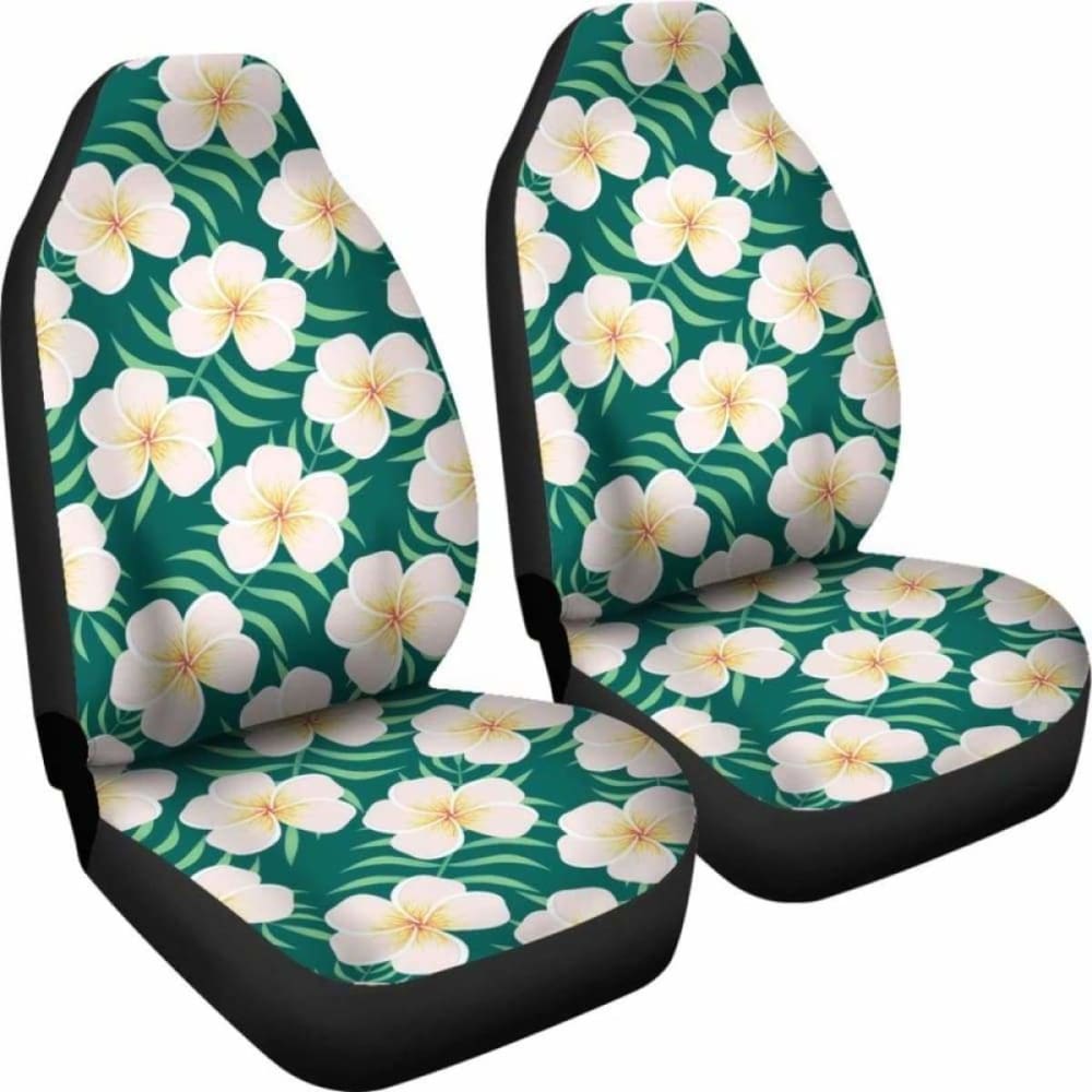 Green With Plumeria Frangipani Hawaiian Flower Pattern Car Seat Covers 153908 - YourCarButBetter