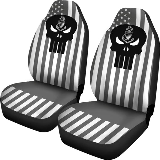 Grey And White Star Stripes American Flag US Coast Guard Car Seat Covers 210701 - YourCarButBetter