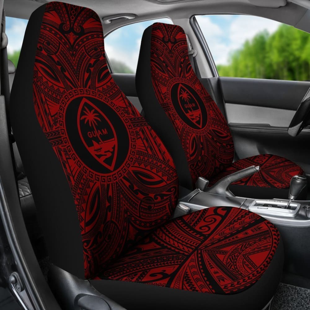 Guam Car Seat Cover - Guam Coat Of Arms Polynesian Red Black 093223 - YourCarButBetter