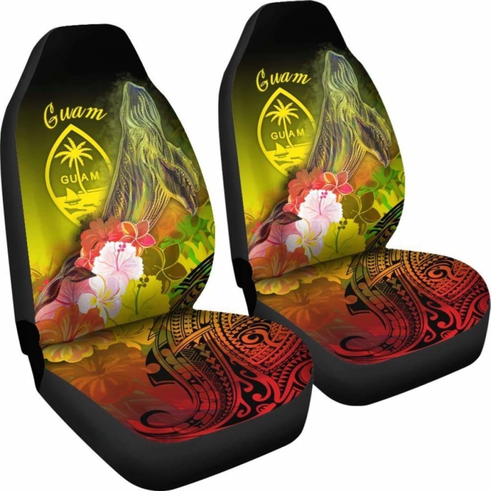 Guam Car Seat Covers - Humpback Whale With Tropical Flowers (Yellow)- 105905 - YourCarButBetter