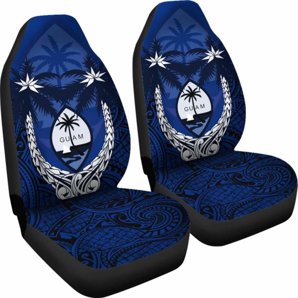 Guam Micronesian Niyok Car Seat Covers - Guam Coat Of Arms Coconut Tree (Blue) - Amazing 1 105905 - YourCarButBetter