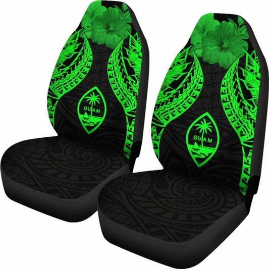 Guam Polynesian Car Seat Covers Pride Seal And Hibiscus Green - 232125 - YourCarButBetter