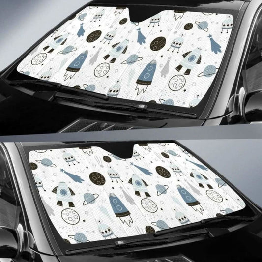 Hand Drawn Space Elements Space Rocket Star Planet Space Probe Car Auto Sun Shades 182102 - YourCarButBetter