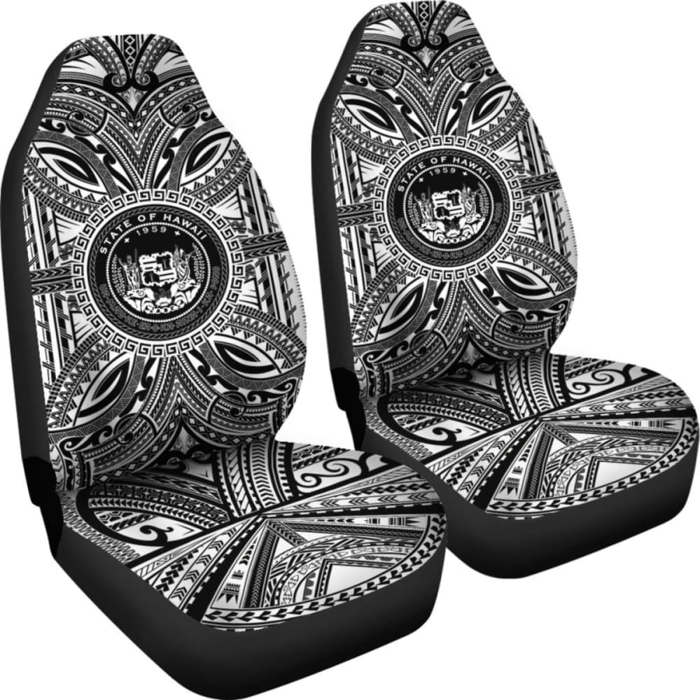 Hawaii Car Seat Cover - Hawaii Coat Of Arms Polynesian White Black 105905 - YourCarButBetter