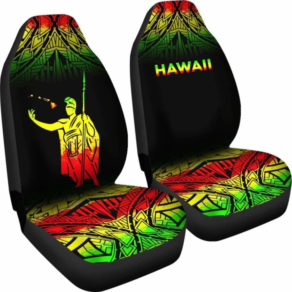 Hawaii Car Seat Covers - Kamehameha King Polynesian Tattoo Fog Reggae - 39 174914 - YourCarButBetter