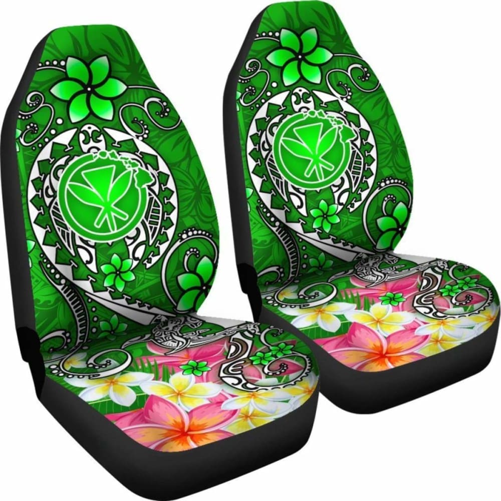 Hawaii Car Seat Covers - Turtle Plumeria Polynesian Tattoo Green Color - 091114 - YourCarButBetter