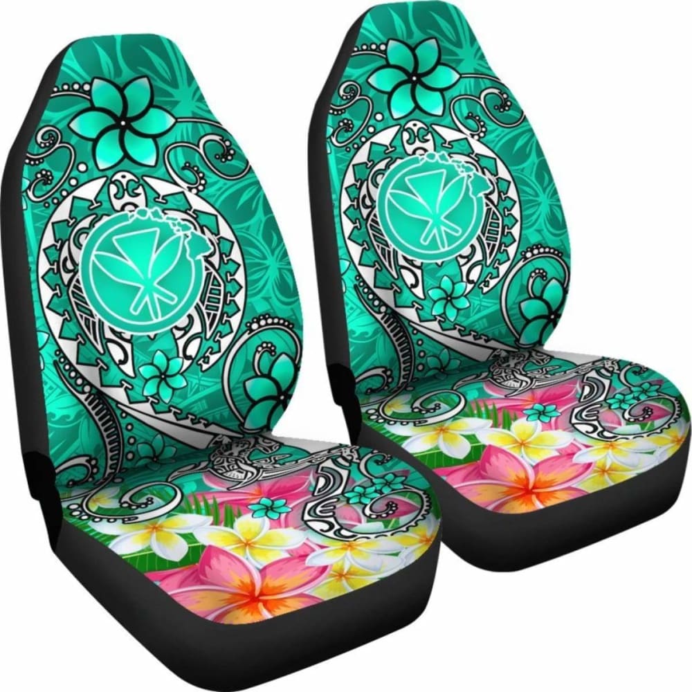 Hawaii Car Seat Covers - Turtle Plumeria Polynesian Tattoo Turquoise Color - 091114 - YourCarButBetter