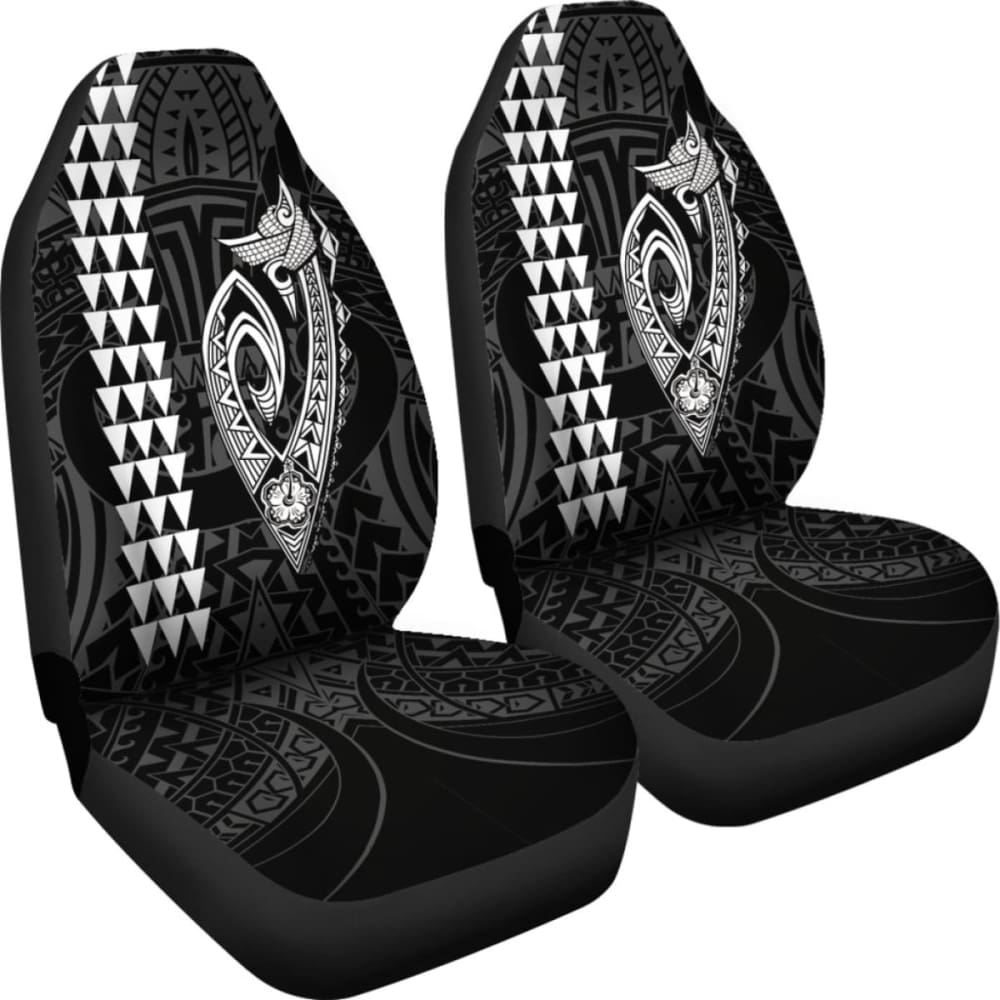 Hawaii Kakau Makau Fish Hook Polynesian Car Seat Covers - White 105905 - YourCarButBetter