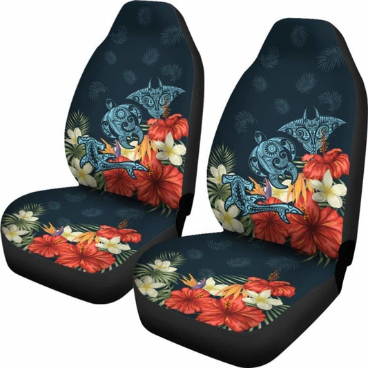 Hawaii Turtle Shark Manta Ray Hibiscus Plumeria Car Set Cover - New - Awesome 091114 - YourCarButBetter