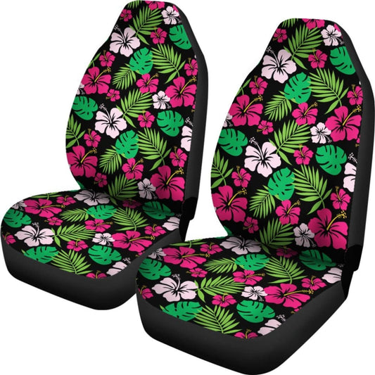 Hot Pink And Green Hawaiian Hibiscus Car Seat Covers Tropical Polynesian Pattern 101819 - YourCarButBetter
