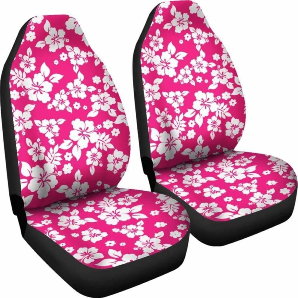 Hot Pink White Hibiscus Hawaiian Flower Car Seat Covers 232125 - YourCarButBetter