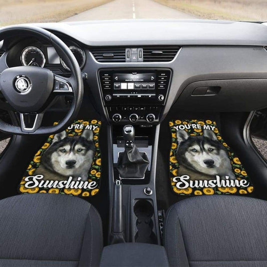 Husky Dog You’re My Sunshine Sunflower Car Floor Mats 210101 - YourCarButBetter