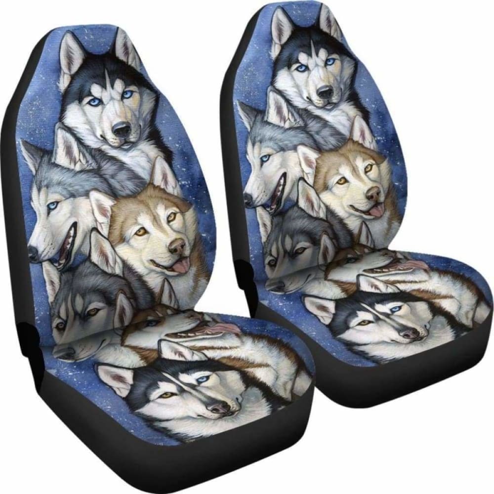 Husky Family Dogs Pets Animals Car Seat Covers 160830 - YourCarButBetter