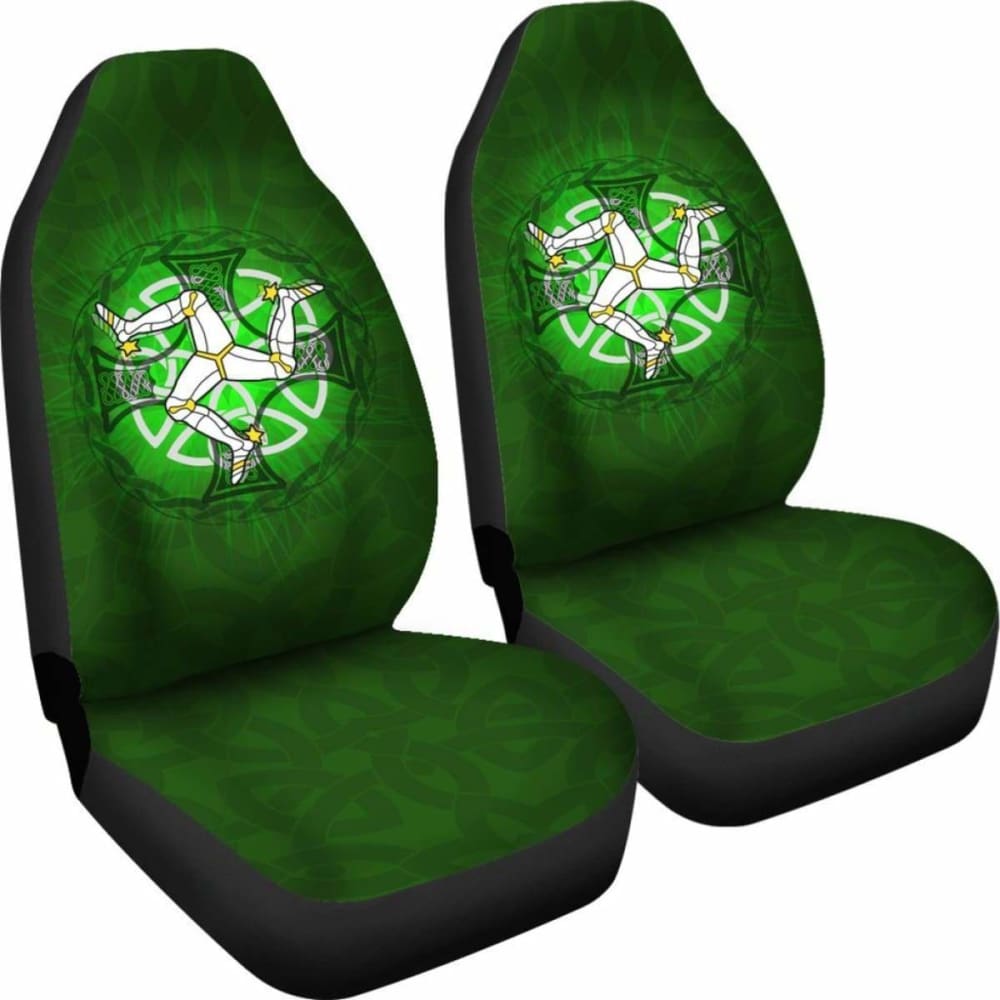 Isle Of Man Car Seat Cover - Triskelion With Celtic Cross & Circle (Green) - 160905