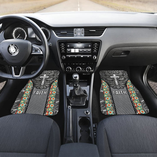 Jesus Cross And Faith Custom Grey Themed Car Floor Mats 211305 - YourCarButBetter