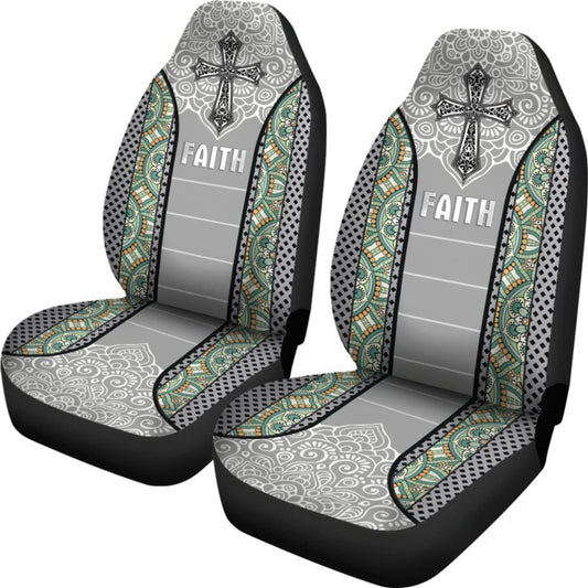 Jesus Cross And Faith Custom Mandala Flower Car Seat Covers 211305 - YourCarButBetter
