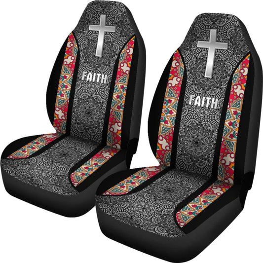 Jesus Cross And Faith Hope Love Mandala Flower Car Seat Covers 211305 - YourCarButBetter