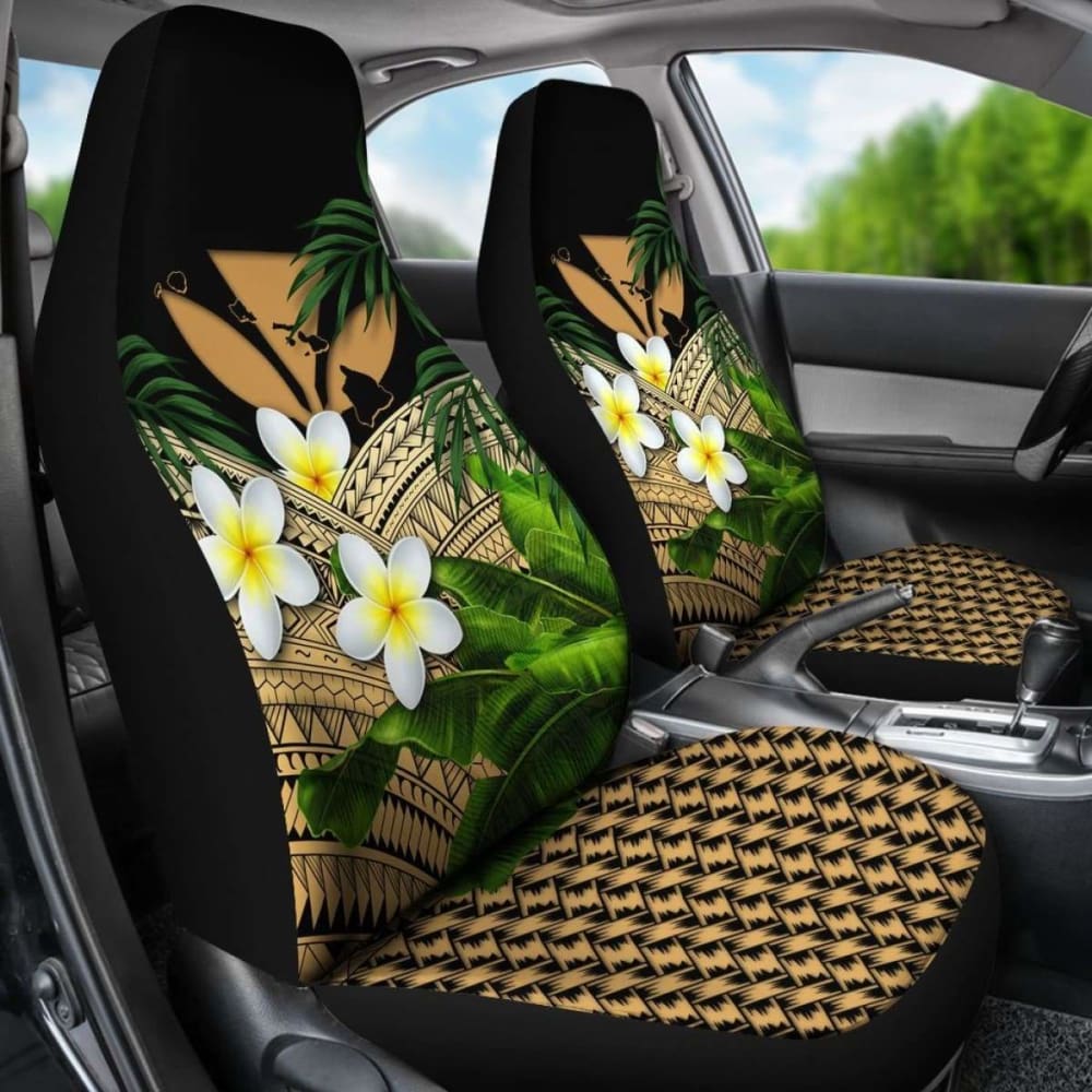 Kanaka Maoli (Hawaiian) Car Seat Covers Polynesian Plumeria Banana Leaves Gold 2 174914 - YourCarButBetter