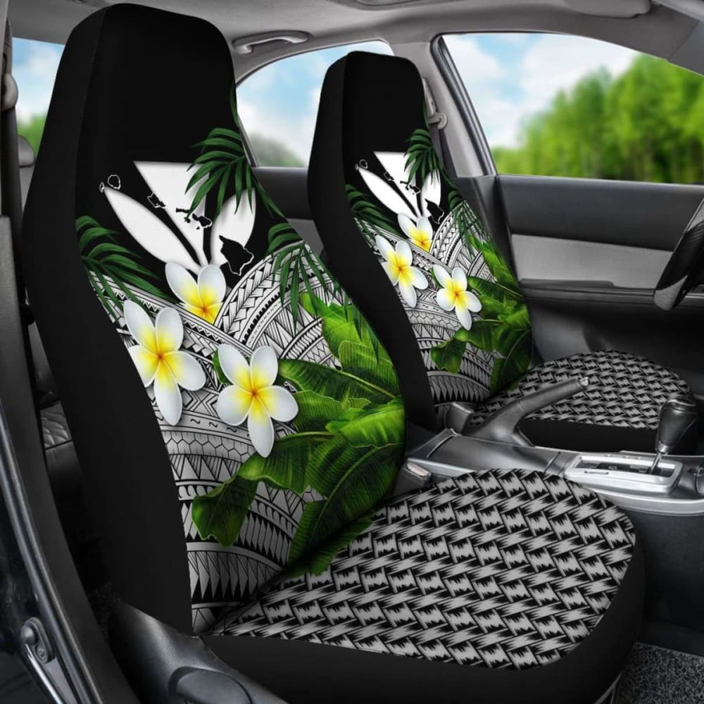 Kanaka Maoli (Hawaiian) Car Seat Covers Polynesian Plumeria Banana Leaves Gray 2 174914 - YourCarButBetter