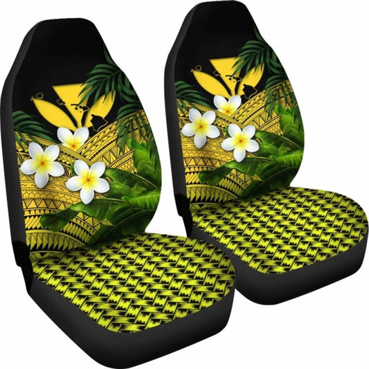 Kanaka Maoli (Hawaiian) Car Seat Covers Polynesian Plumeria Banana Leaves Yellow 2 174914 - YourCarButBetter