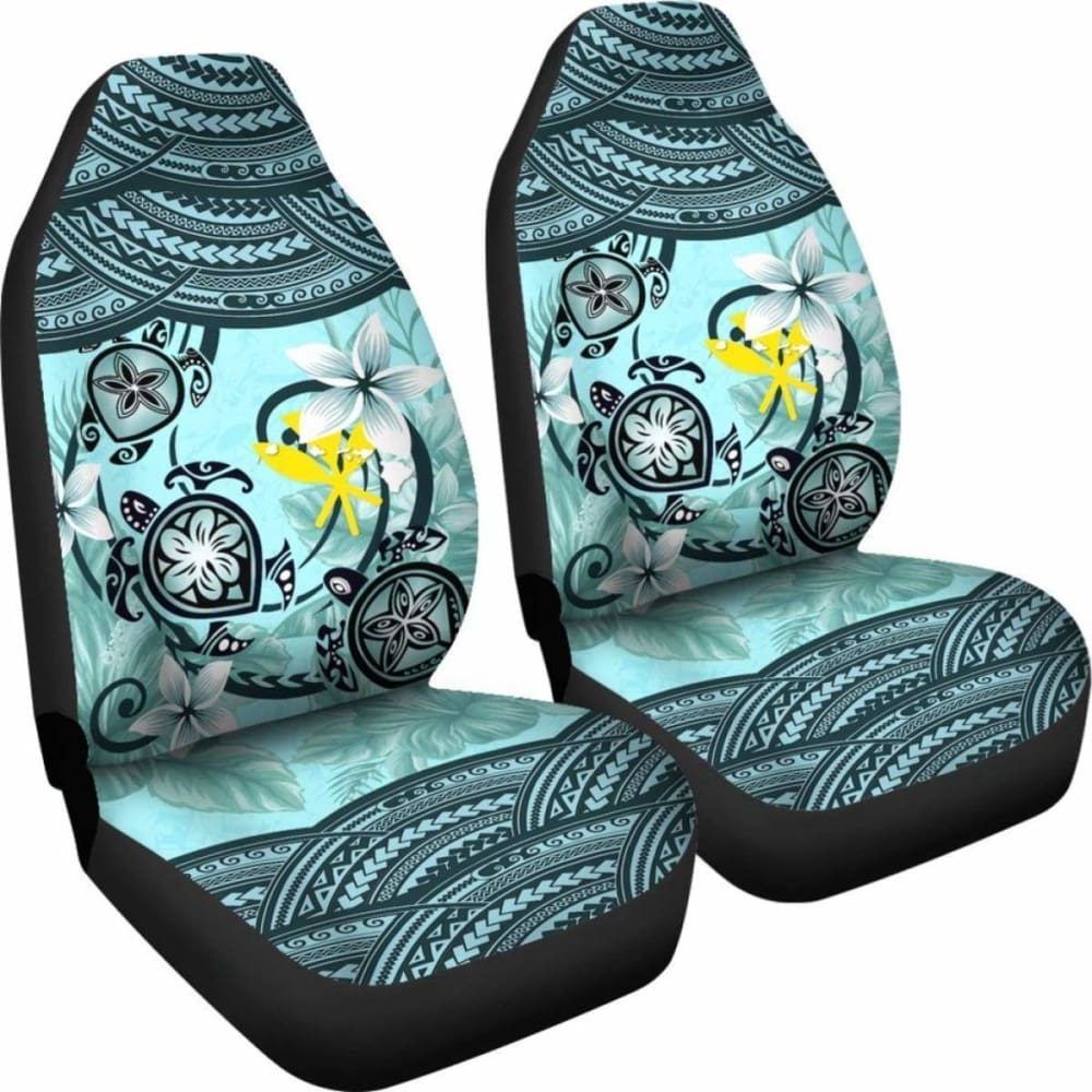 Kanaka Maoli (Hawaiian) Car Seat Covers - Polynesian Turtle Plumeria Blue Amazing 091114 - YourCarButBetter