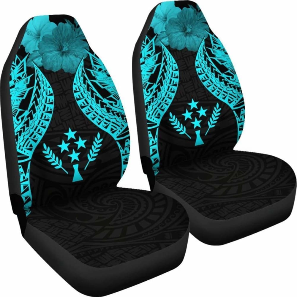Kosrae Polynesian Car Seat Covers Pride Seal And Hibiscus Neon Blue - 232125 - YourCarButBetter