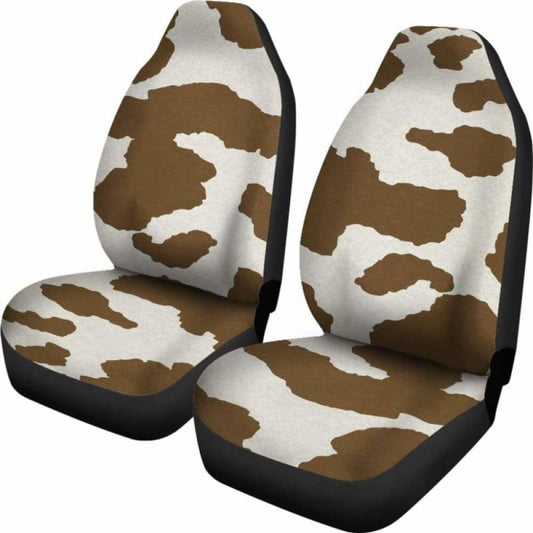 Light Brown And White Cow Hide Print Car Seat Covers Rustic Pattern 144730