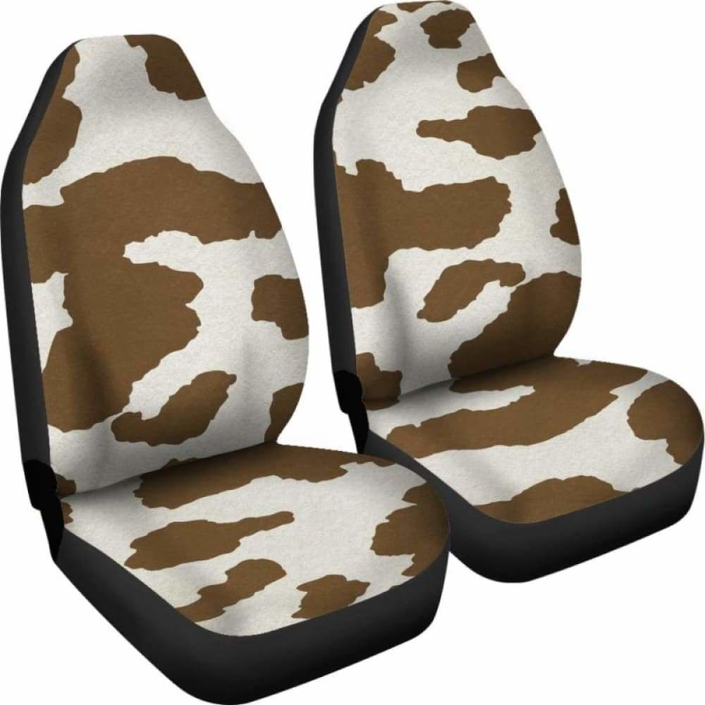 Light Brown And White Cow Hide Print Car Seat Covers Rustic Pattern 144730