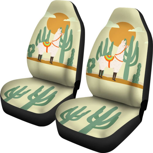 Llama Cactus Desert Life Printed Car Seat Covers 212403 - YourCarButBetter