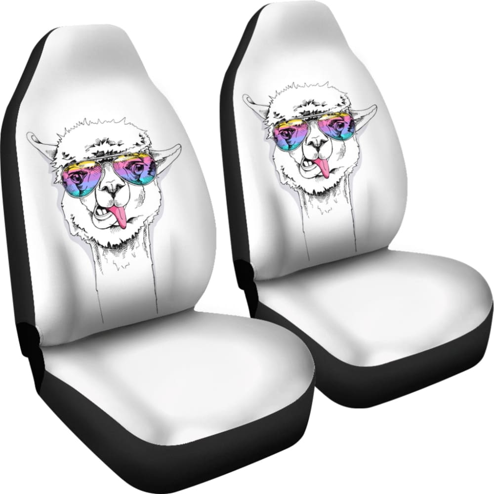 Llama With Glasses Printed Car Seat Covers 212403 - YourCarButBetter