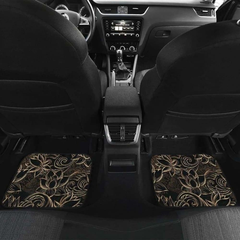 Luxurious Gold Lotus Waterlily Black Background Front And Back Car Mats 174914 - YourCarButBetter