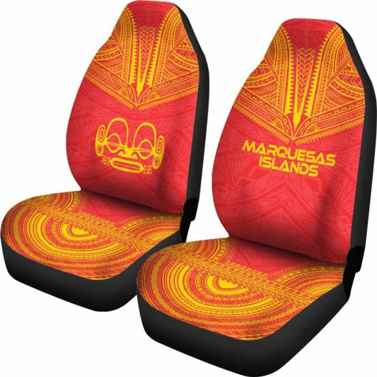 Marquesas Islands Car Seat Cover - Marquesas Islands Tiki Face Polynesian Chief Tattoo Red Version - 10 174914 - YourCarButBetter