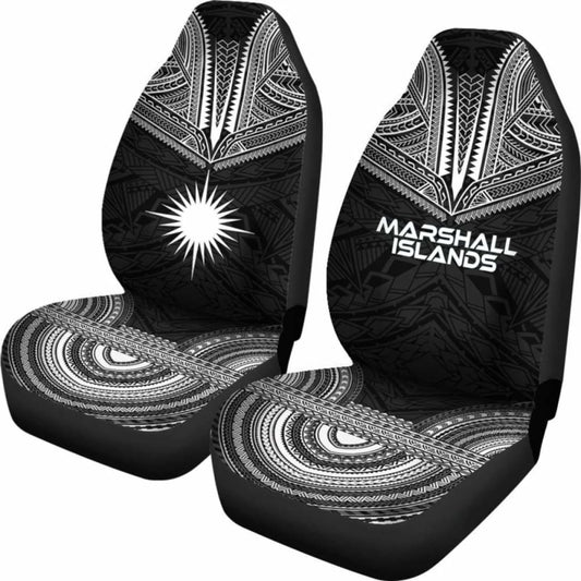 Marshall Islands Car Seat Cover - Marshall Islands Flag Polynesian Chief Tattoo Black Version - 10 174914 - YourCarButBetter