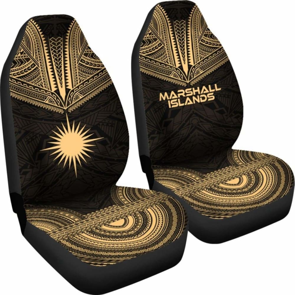 Marshall Islands Car Seat Cover - Marshall Islands Flag Polynesian Chief Tattoo Gold Version - 10 174914 - YourCarButBetter
