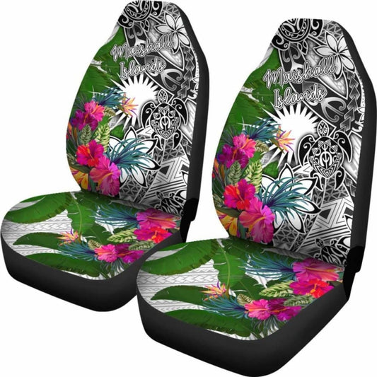 Marshall Islands Car Seat Covers White - Turtle Plumeria Banana Leaf - 091114 - YourCarButBetter