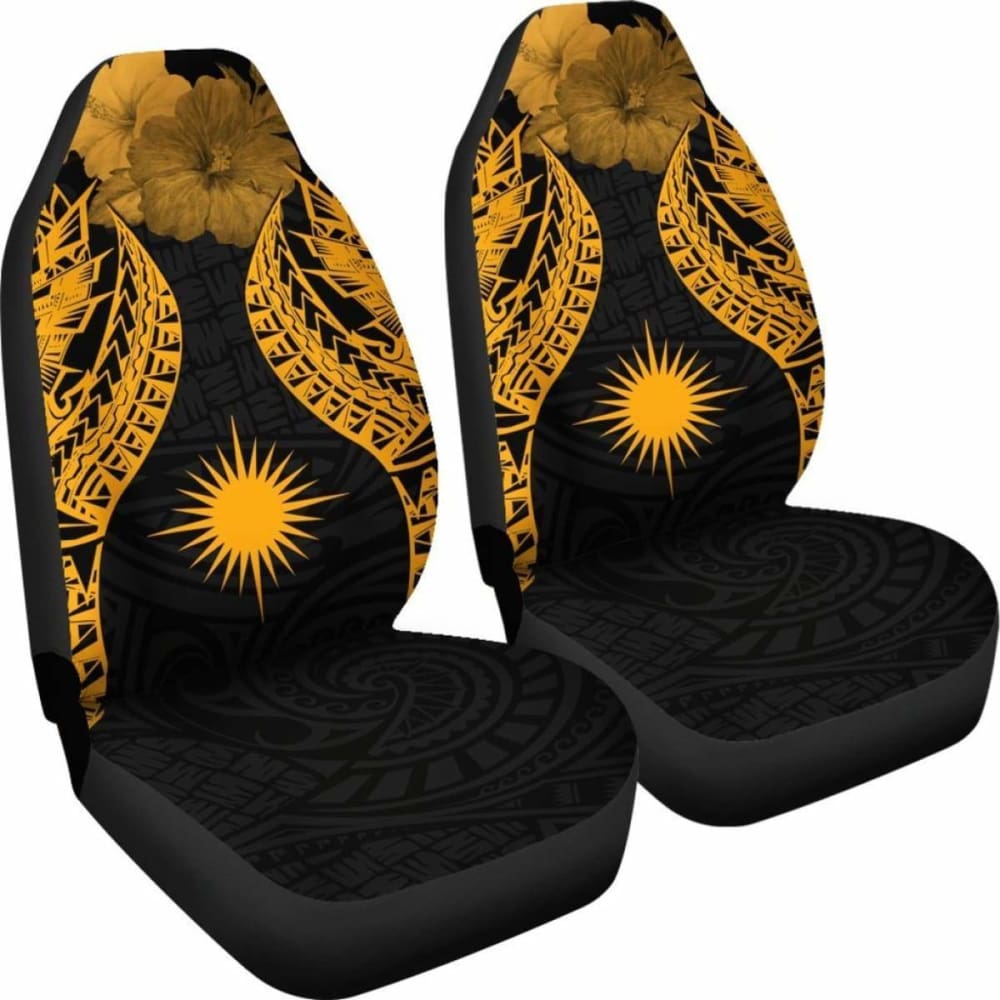 Marshall Islands Polynesian Car Seat Covers Pride Seal And Hibiscus Gold - 232125 - YourCarButBetter