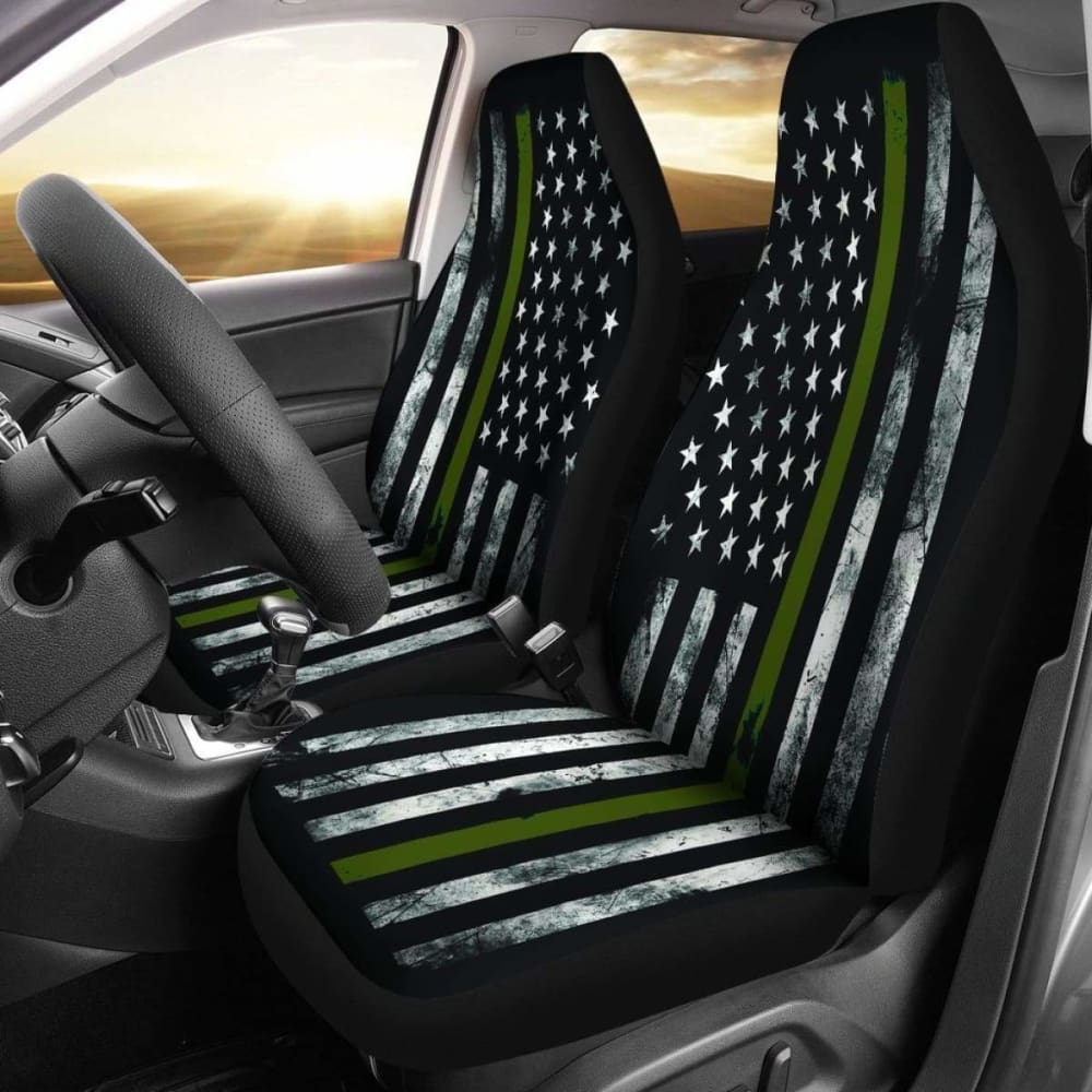 Military Green Thin Line American Flag Seat Covers 203011