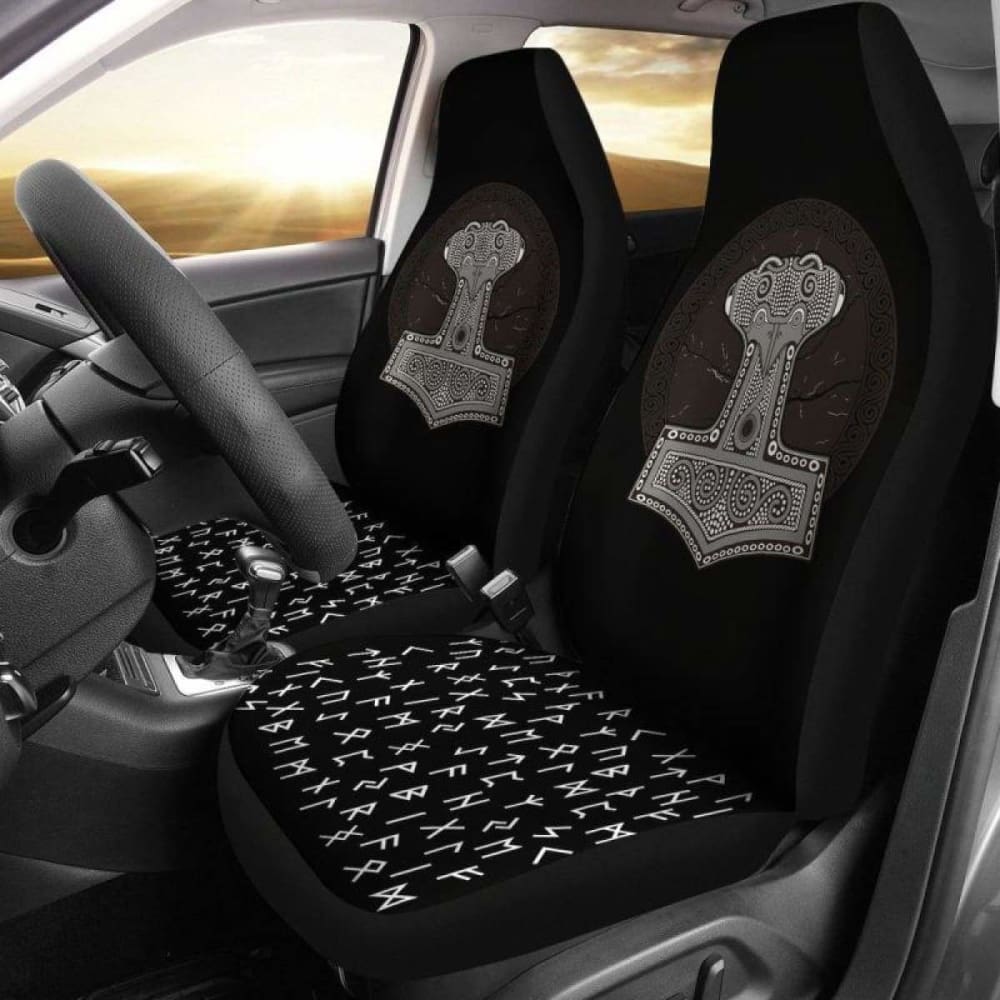 Mjolnir With Viking Letters Car Seat Covers 110424 - YourCarButBetter