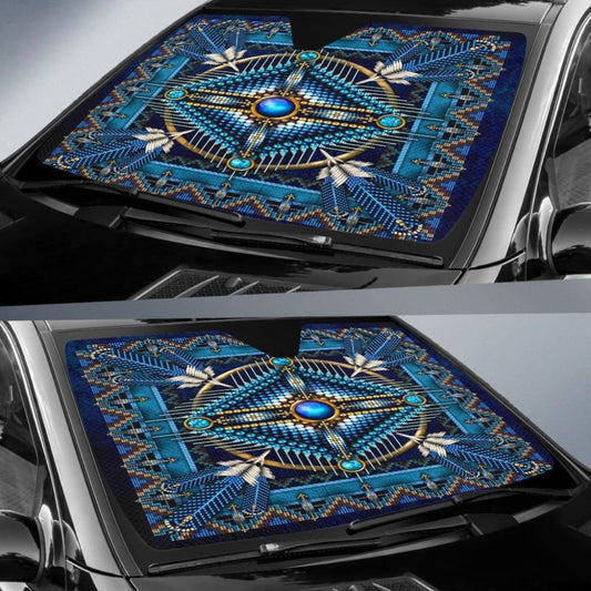 Naumaddic Arts Blue Native American Design Auto Sun Shades No Use 093223 - YourCarButBetter